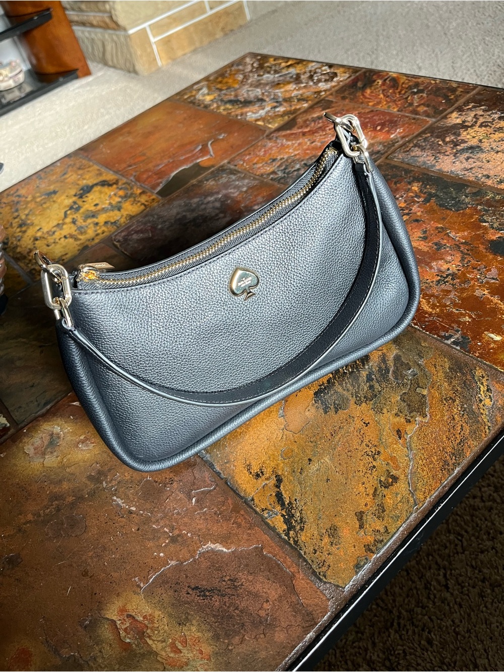 kate spade Kayla Black Pebble Leather Shoulder Bag with Gold Accent